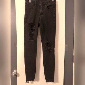 American Eagle New Level Stretch Women's Skinny‎ Distressed Black Jean Sz 2